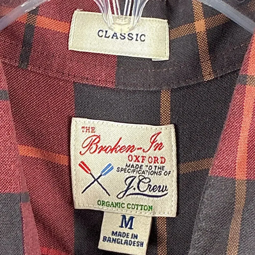 J.Crew Shirt Men M Red Black Plaid Broken In Oxford Preppy Classic Heritage OCBD